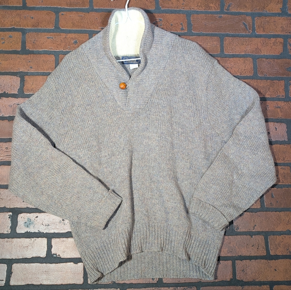 Vintage Mountain Wool Finalist Men's XL Knit Sweater USA Made Gray Cowl Neck